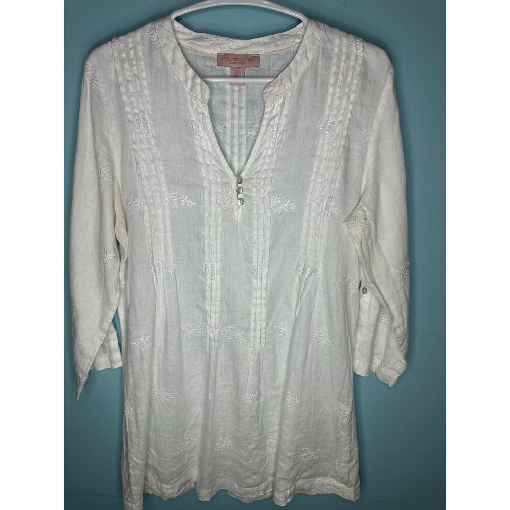 Saint tropic 100% Linen Womens Boho tunic cover-up beachy loose causal summer S